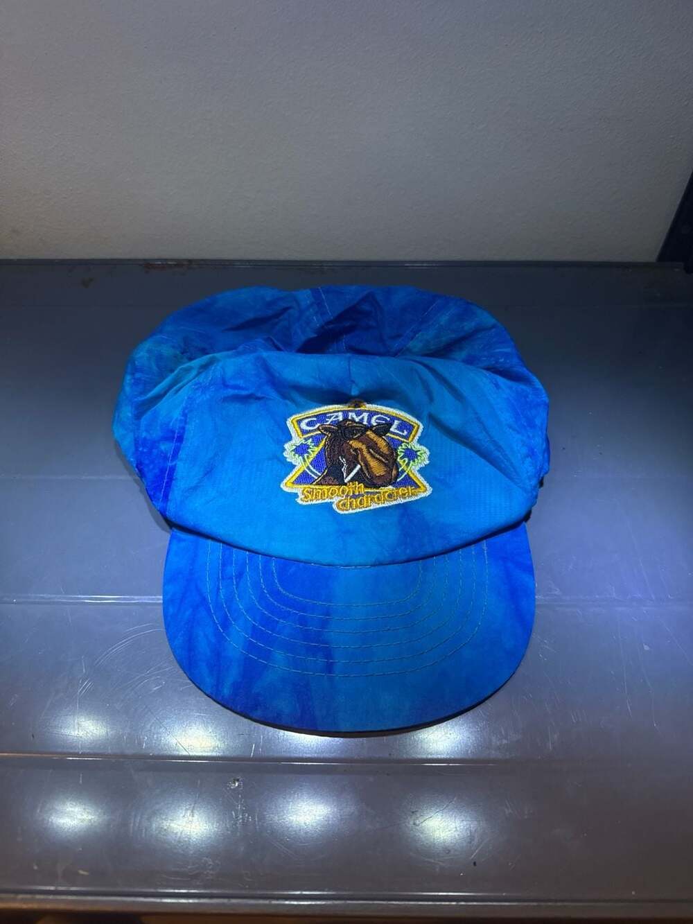 Vintage 90s Joe Camel Cigarettes Smooth Character Blue Tie Dye Snapback Hat